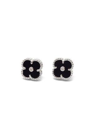 Серебряные серьги в стиле "van cleef и arpels" со вставкой оникс/фианит