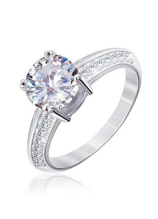 Серебряное кольцо с фианитами, размер 15,5, вес: 2.6 г