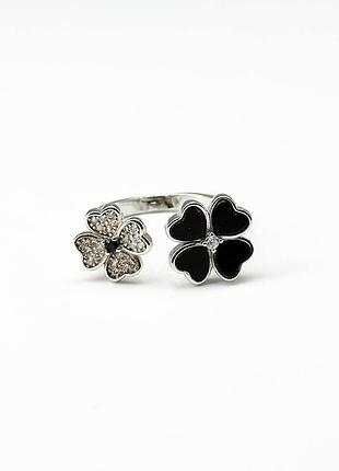 Срібна каблучка в стилі "van cleef та arpels" зі вставкою фіаніт/онікс, розмір 17,5, вага: 3.0 г