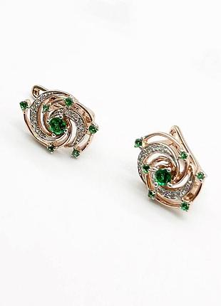 Серебряные серьги позолоченные с английской застежкой со вставкой фианит