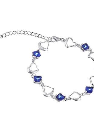 Серебряный браслет с синими фианитами, размер 16,5 см x 0,9 см, вес: 5.6 г