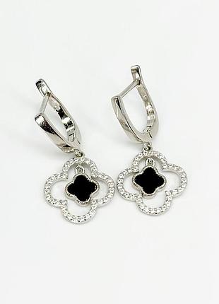 Срібні сережки в стилі "van cleef та arpels" з англійською застібкою