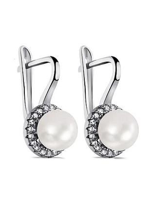 Серебряные серьги со вставкой фианит/sea shell pearl