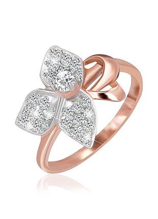 Серебряное кольцо в позолоте с фианитами, размер 19,0, вес: 2.8 г