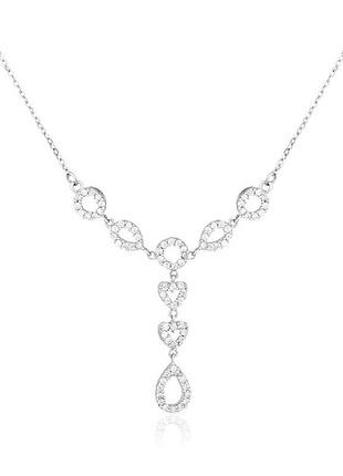 Колье серебряное покрытое родием с фианитами, размер 44 см x 0,1 см, вес: 8.7 г