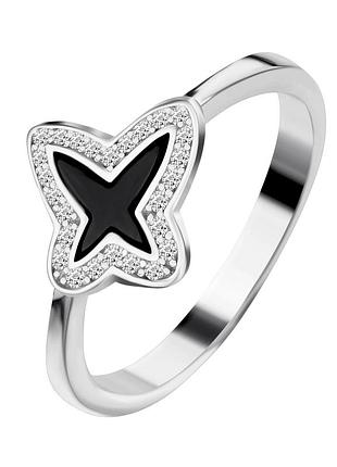 Серебряное кольцо с фианитами/ониксом, размер 16,0, вес: 2.5 г