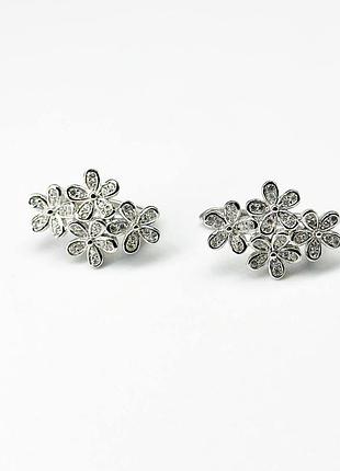Срібні сережки в стилі "van cleef та arpels" з фіанітами