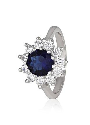 Серебряное кольцо с синими фианитами, размер 17,0, вес: 3.4 г