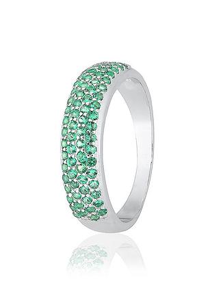Серебряное кольцо с изумрудными фианитами, размер 18,5, вес: 2.3 г