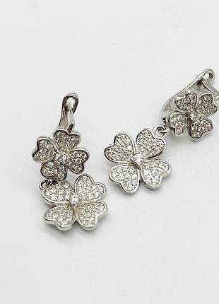 Срібні сережки в стилі "van cleef та arpels" з фіанітами
