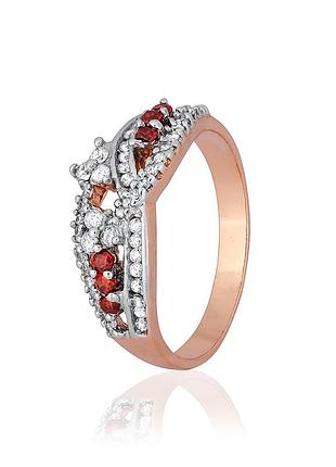 Серебряное кольцо в позолоте с красными фианитами