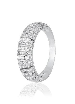 Серебряное кольцо с фианитами, размер 16,0, вес: 3.8 г