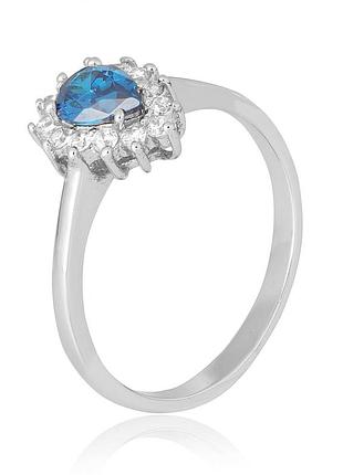 Серебряное кольцо с голубыми фианитами, размер 17,5, вес: 2.7 г