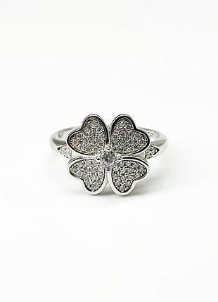 Серебряное кольцо в стиле "van cleef и arpels" с фианитами, размер 16,0, вес: 3.5 г