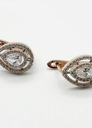 Серебряные серьги позолоченные с английской застежкой со вставкой фианит