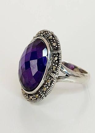 Серебряное кольцо со вставкой марказит, размер 18,0, вес: 12.0 г