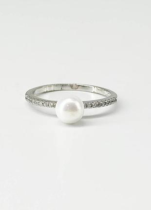 Серебряное кольцо со вставкой фианит/sea shell pearl, размер 16,5, вес: 1.4 г