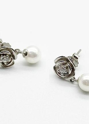 Серебряные серьги со вставкой фианит/sea shell pearl