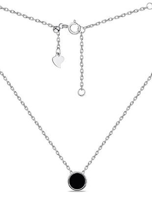 Серебряное колье одинарное с черным ониксом, размер 43 см x 0,1 см, вес: 1.8 г