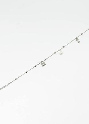 Срібний браслет зі вставкою фіаніт/sea shell pearl, розмір 23 см x 0,1 см, вага: 3.2 г