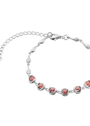 Серебряный браслет с красными фианитами, размер 15,5 см x 5 см, вес: 5.7 г