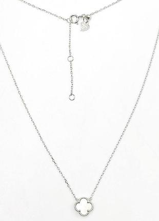 Срібне кольє в стилі "van cleef та arpels" зі вставкою перламутр, розмір 43 см x 0,1 см, вага: 1.7 г