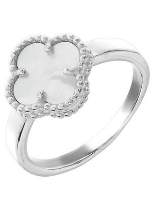 Срібна каблучка в стилі "van cleef та arpels" зі вставкою перламутр, розмір 18,5, вага: 3.2 г
