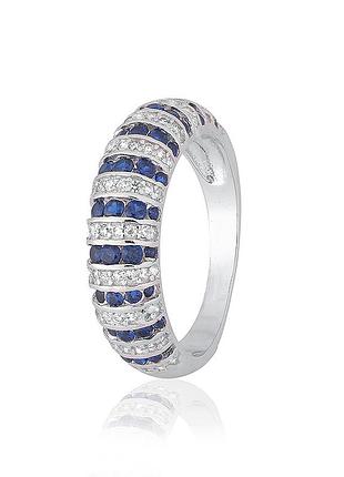 Серебряное кольцо с синими фианитами, размер 18,5, вес: 3.8 г