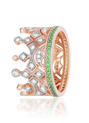 Серебряное кольцо корона с разноцветными фианитами, размер 17,5, вес: 5.0 г