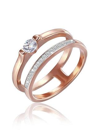 Серебряное кольцо в позолоте с фианитами, размер 17,0, вес: 3.2 г