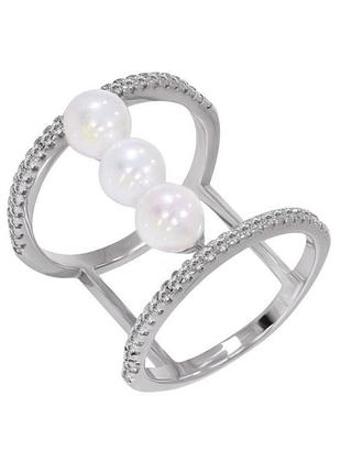 Серебряное кольцо со вставкой фианит/sea shell pearl, размер 17,5, вес: 4.9 г
