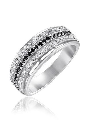 Серебряное кольцо с черными фианитами, размер 17,5, вес: 3.6 г