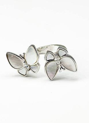 Срібна каблучка в стилі "van cleef та arpels" зі вставкою фіаніт/перламутр, розмір 16,0, вага: 3.6 г