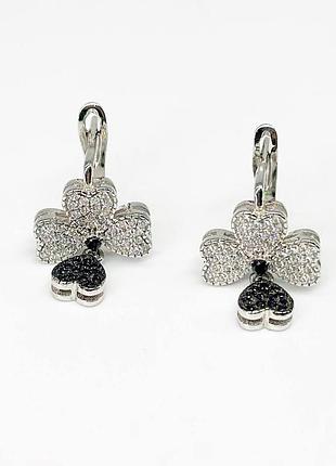 Срібні сережки в стилі "van cleef та arpels" з фіанітами