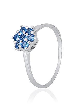 Серебряное кольцо с голубыми фианитами, размер 19,5, вес: 1.4 г