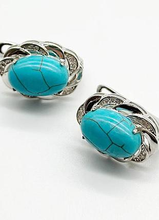 Серебряные серьги, бирюза/фианит