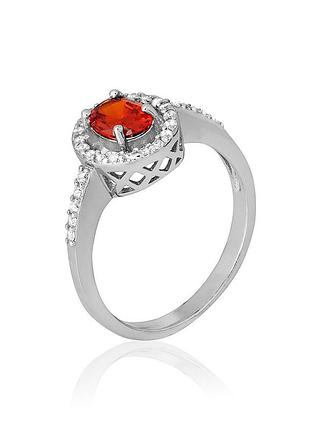 Серебряное кольцо с красными фианитами, размер 16,0, вес: 3.2 г