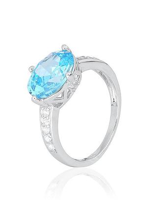 Серебряное кольцо с голубыми фианитами, размер 16,8, вес: 2.8 г