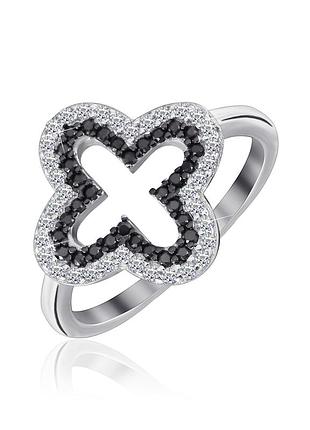 Серебряное кольцо в стиле "van cleef и arpels" с фианитами, размер 17,1, вес: 2.8 г