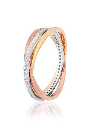 Серебряное кольцо с фианитами, размер 15,0, вес: 2.6 г