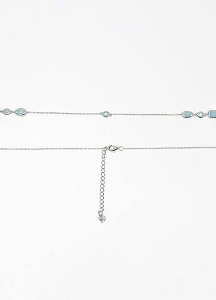 Серебряное колье с голубыми матовыми фианитами, размер 90 см x 0,1 см, вес: 8.1 г