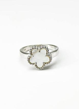 Срібна каблучка в стилі "van cleef та arpels" зі вставкою перламутр, розмір 16,5, вага: 3.1 г