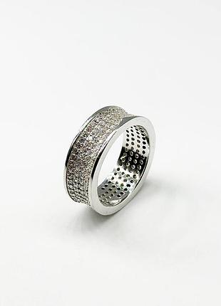 Серебряное кольцо в стиле "bvlgari" с фианитами, размер 16,5, вес: 5.7 г