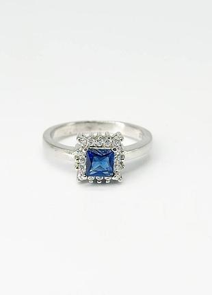 Серебряное кольцо со вставкой фианит/сапфир, размер 18,0, вес: 3.3 г