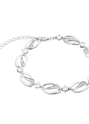 Серебряный браслет со вставкой фианит, размер 16,5 см x 0,8 см, вес: 8.1 г