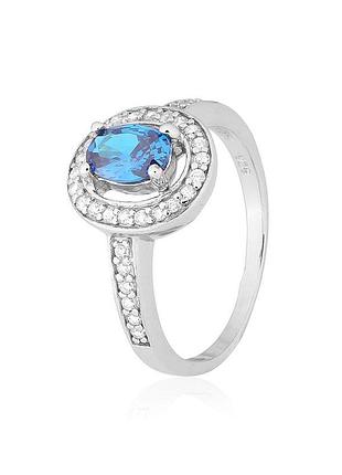 Серебряное кольцо с голубыми фианитами, размер 19,5, вес: 3.3 г