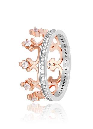 Серебряное кольцо в позолоте с фианитами "корона", размер 16,0, вес: 3.1 г