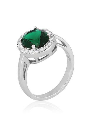 Серебряное кольцо с изумрудными фианитами, размер 17,0, вес: 3.3 г