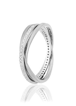 Серебряное кольцо с фианитами, размер 15,0, вес: 2.6 г