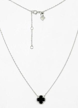 Срібне кольє в стилі "van cleef та arpels" зі вставкою онікс, розмір 43 см x 0,1 см, вага: 1.7 г